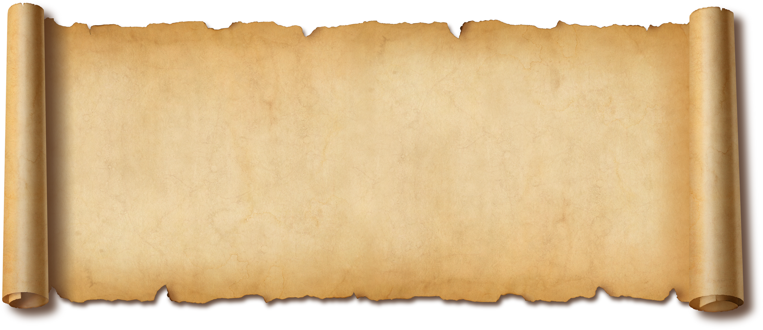 Old paper horizontal banner. Parchment scroll isolated on white with shadow